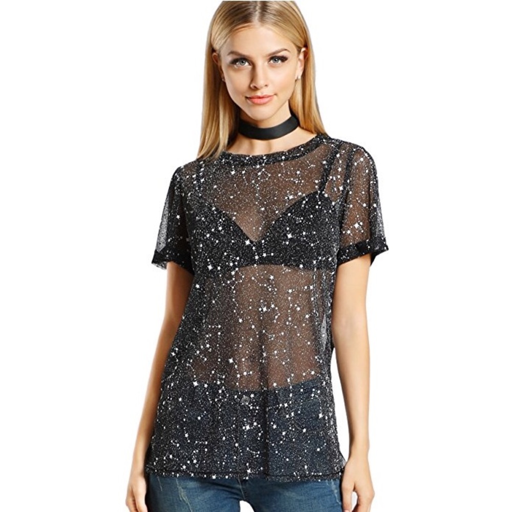 Starry Eyed Sheer Galaxy Mesh Astrology Top